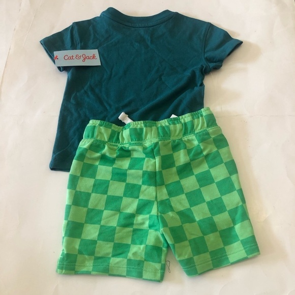 Cat & Jack Baby St.Patrick’s Shamrock Graphic Shirt Checkers Shorts Set Size 12M - Picture 3 of 11